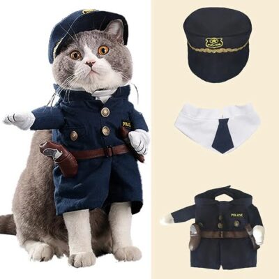 cat in policeman costume looks so funny and adorable