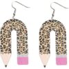 u shaped pencil ruler earring with leopard spots