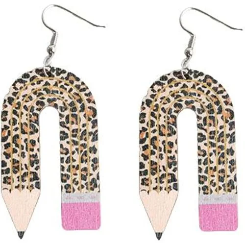 u shaped pencil ruler earring with leopard spots