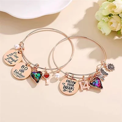 th birthday bracelets and th birthday bracelet has inspirational quotes written hangs with heart pendant wine glass and buttefly pendant