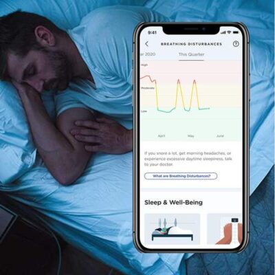 A man kept the sleep tracking pad under the mattress and track his sleeping using mobile app