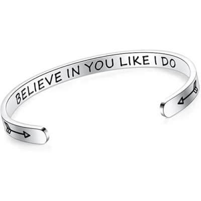 Adjustable silver bracelet with inspirational quotes and cute arrow