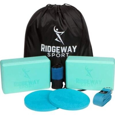 Blue color yoga kit includes Yoga Blocks Strap Knee Pads Towel Sports Bag and Ebook