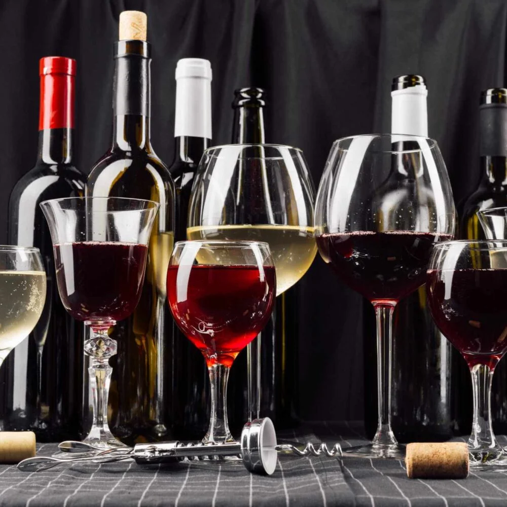 Diffrent type of wines in different types of wine glasses