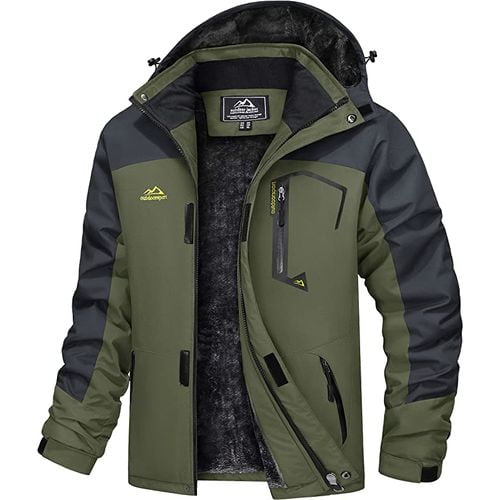 Multi pockets parka raincoat with warm fleece and adjustable hooks Multi pockets parka raincoat with warm fleece and adjustable hooks