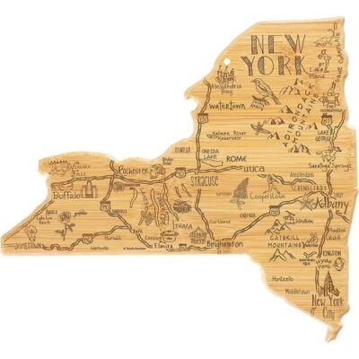 New york shaped serving board with hand tie for wall display