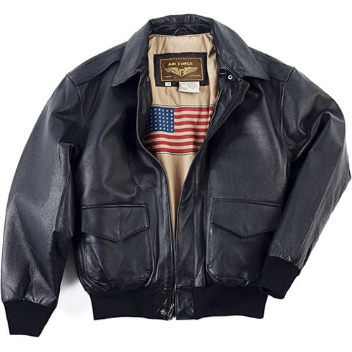 air force black flight jacket inside the usa flag