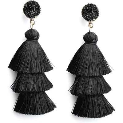 black color tassel layered earring