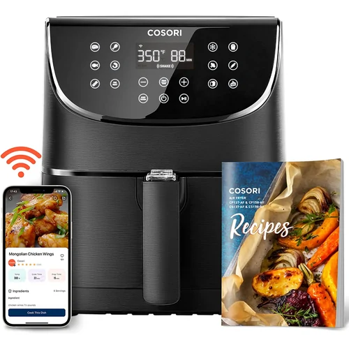 cosori air fryer showing receipe book and mobile app control cosori air fryer showing receipe book and mobile app control