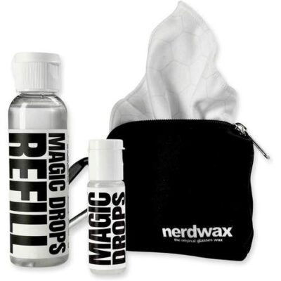 magic drops glasses cleaning kit includes glass cleaning drop soft cloth to wipe and a pouch