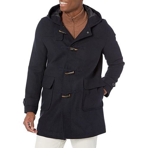 men wear black casual coat duffle