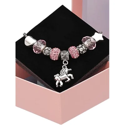 rhinestone crystal bracelets with unicorn pendant flower charm rainbow charm heart charm and beads