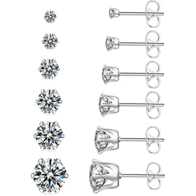 round shape white stone silver studs set