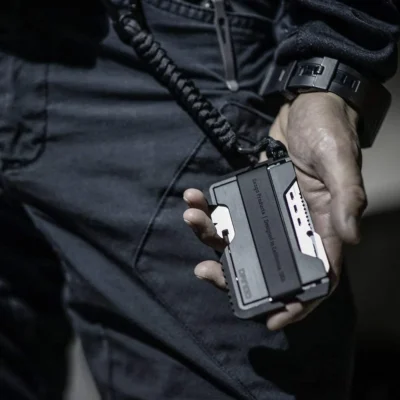 A man holding RFID wallet in his hand