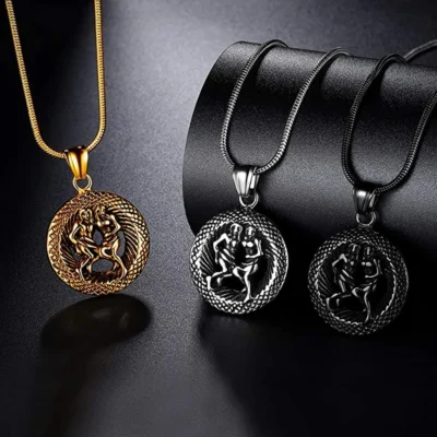 Black virgo golden color Virgo logo round shape astrology necklace