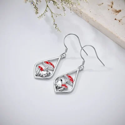 Dangle Drop Earring with the design of the Frog underneath the red mushrooms 17