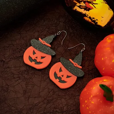 Dangle Drop Pumpkin Witch Earring 25