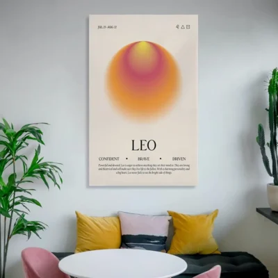 Leo poster hanging in the living room wall