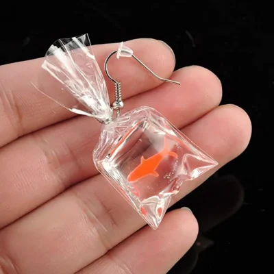 Orange Fish Wrapped in Plastic Cover with Water Earring 15