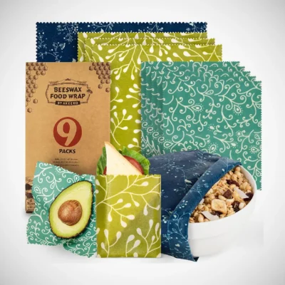 Sandwich and a bowl with full of nuts wrapped using the reusable food wraps