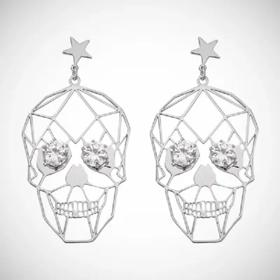 Sterling Silver Crystal Skeleton Face Earring 27